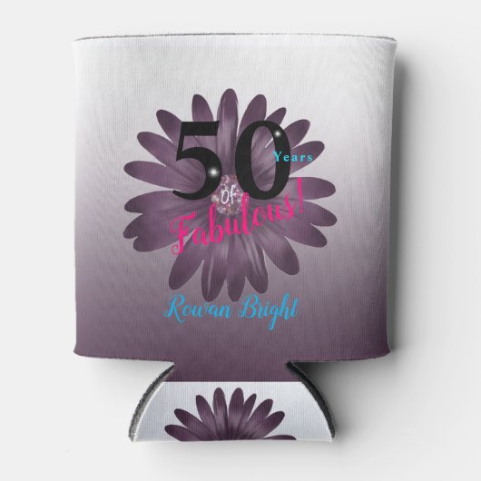 50と素晴らしい、紫のデイジー、グリッター 缶クーラー (正面)