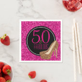 50と素晴らしい | 金ゴールドグリッターピンク50誕生日 スタンダードカクテルナプキン (インサイチュ)