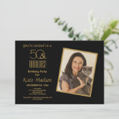 50と素晴らしい！黒と金ゴールドの50歳の誕生日パーティー 招待状 (スタンド正面)