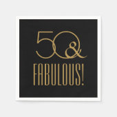 50と素晴らしい!黒と金ゴールド50誕生日 スタンダードカクテルナプキン (正面)