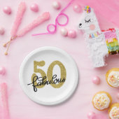 50と素晴らしい | 50番目の金ゴールドブラックモダンパーティー ペーパープレート (パーティー)