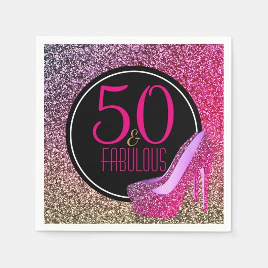 50と素晴らしい | 50誕生日ピンクハイヒール スタンダードカクテルナプキン (正面)