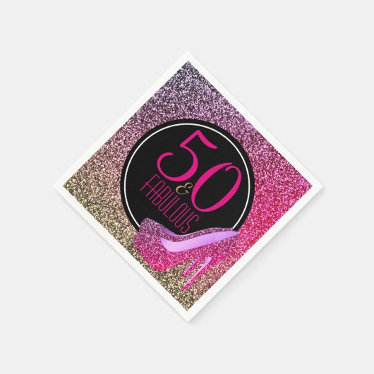 50と素晴らしい | 50誕生日ピンクハイヒール スタンダードカクテルナプキン (角)