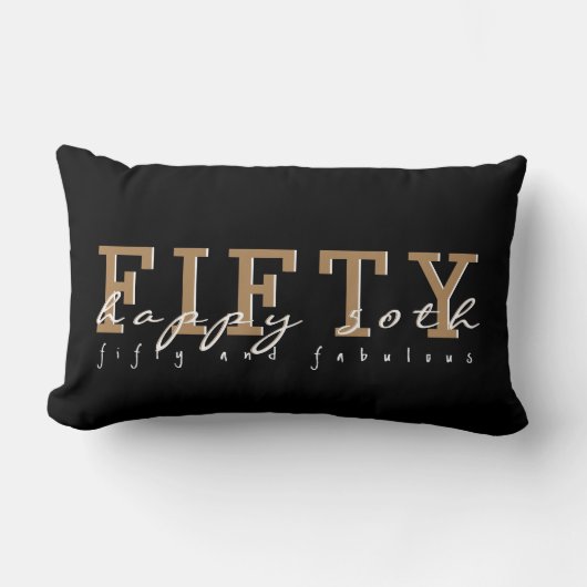 50と素晴らしい | Happy 50 |ブラック&タン ランバークッション (正面)