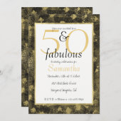 50と素晴らしいGlam金ゴールドブラックパーティー招待状 招待状 (正面/裏面)