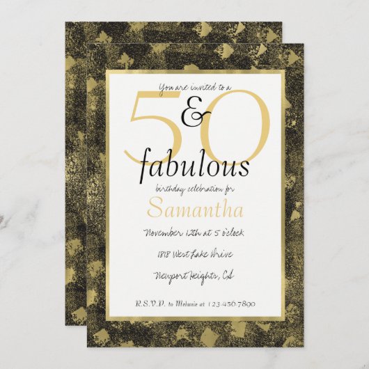50と素晴らしいGlam金ゴールドブラックパーティー招待状 招待状 (正面/裏面)
