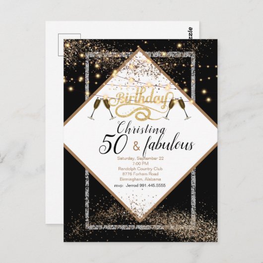 50と素晴らしいLiGhts誕生日パーティーの招待 ポストカード (正面/裏面)