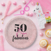 50と素晴らしいPInkフェイクグリッター誕生日パーティー ペーパープレート (パーティー)