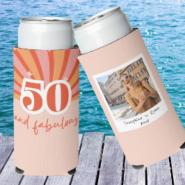 50と素晴らしいWITH PHOTO、レトロ誕生日 スリム缶クーラー