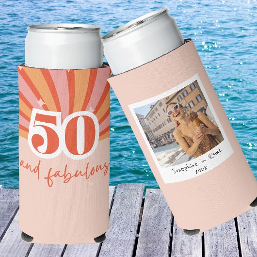 50と素晴らしいWITH PHOTO、レトロ誕生日 スリム缶クーラー