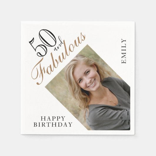 50と素晴らエレガントしいスクリプト写真50誕生日 スタンダードカクテルナプキン (正面)