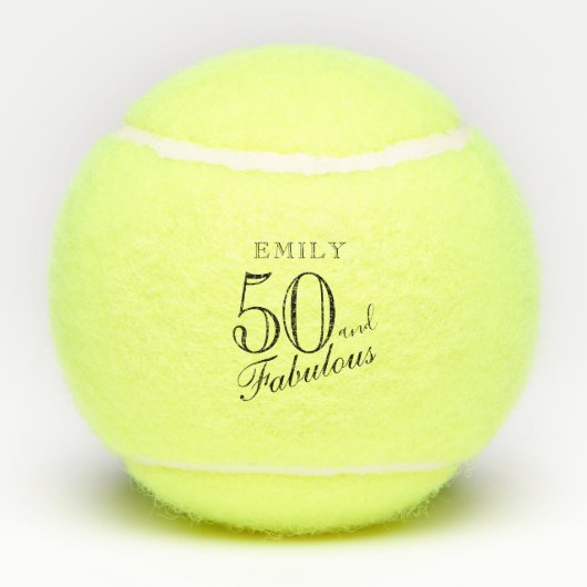 50と素晴らエレガントしいスクリプト名50誕生日 テニスボール (裏面)