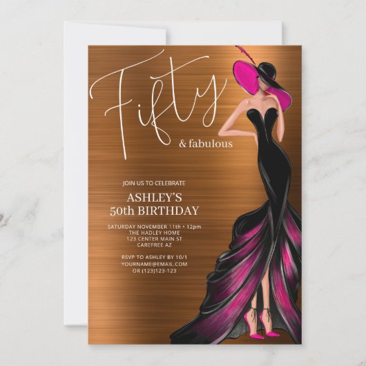 50と素晴らエレガントしいピンク50誕生日 招待状 (正面)