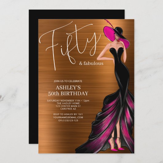 50と素晴らエレガントしいピンク50誕生日 招待状 (正面/裏面)