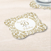 50と素晴らエレガントしい装飾葉金ゴールド ペーパーコースター (アングル)