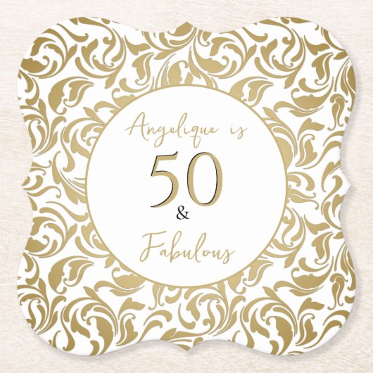 50と素晴らエレガントしい装飾葉金ゴールド ペーパーコースター (正面)