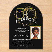 50と素晴らカスタマイズし独身のいフォト黒金ゴールド アクリル招待状 (正面)