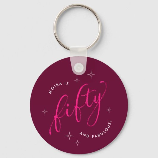50と素晴らモダンしいピンク50誕生日 キーホルダー (正面)