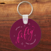 50と素晴らモダンしいピンク50誕生日 キーホルダー (正面)