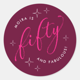 50と素晴らモダンしいピンク50誕生日 ラウンドシール