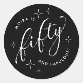 50と素晴らモダンしいブラック50誕生日 ラウンドシール