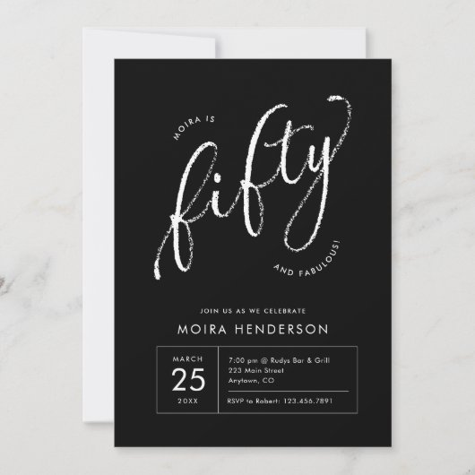 50と素晴らモダンしいブラック50誕生日 招待状 (正面)