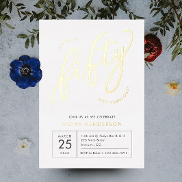 50と素晴らモダンしい白50誕生日金ゴールド 箔招待状