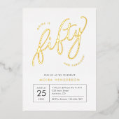 50と素晴らモダンしい白50誕生日金ゴールド 箔招待状 (正面)