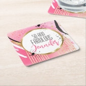 50と素晴らモダンしはっきりしたいホットピンクブラック金ゴールド スクエアペーパーコースター (アングル)