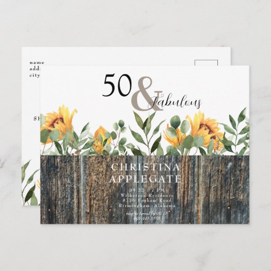 50と素朴素晴らしいサンフラワー誕生日 ポストカード (正面/裏面)