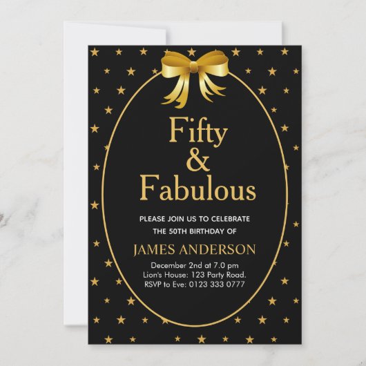 50と黄金の星を黒に付けた素晴らしい 招待状 (正面)