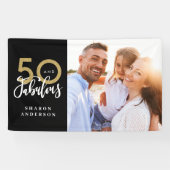 50とfab誕生日ブラックと金ゴールド写真コラージュ 横断幕 (横)