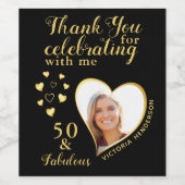 50とFab誕生日写真ありがとうブラックと金ゴールド ワインラベル (シングルラベル)