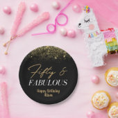 50とFablous誕生日ブラック/金ゴールド紙吹雪 ペーパープレート (パーティー)