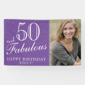 50とFabulous モダン Purple 50th誕生日写真 横断幕 (横)
