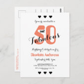 50とFabulous Coral 50th誕生日招待状 ポストカード (正面/裏面)