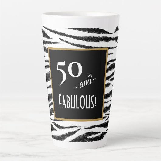 50とFABUOUS Zebraプリントレトロメニューボード カフェラテマグ (正面)