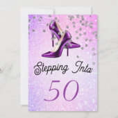 50にステップイン50のエレガントグリッター誕生日 招待状 (正面)
