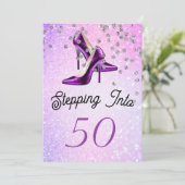 50にステップイン50のエレガントグリッター誕生日 招待状 (スタンド正面)