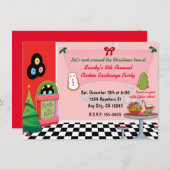 50のダイナークリスマスクッキー交換招待状。 招待状 (正面/裏面)