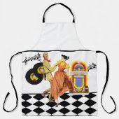 50のダイナージュケボックスレコードカップル踊り エプロン (正面)