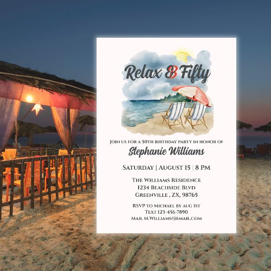 50のリラックス熱帯ビーチの椅子をテーマに 招待状