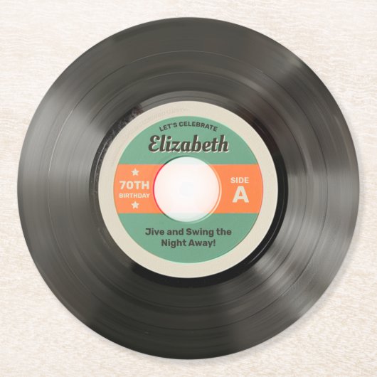 50のレコードスタイル ラウンドペーパーコースター (正面)