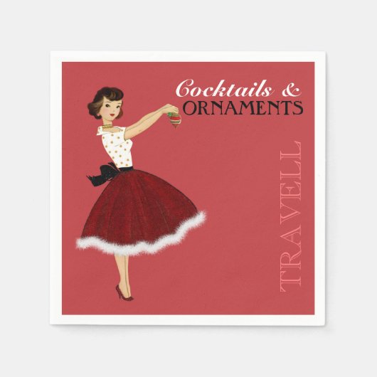 50の主婦クリスマスホリデーグリッタースカートファー スタンダードカクテルナプキン (正面)