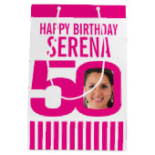 50の写真で0ピンクの白い誕生日抱き枕 ミディアムペーパーバッグ (裏面)