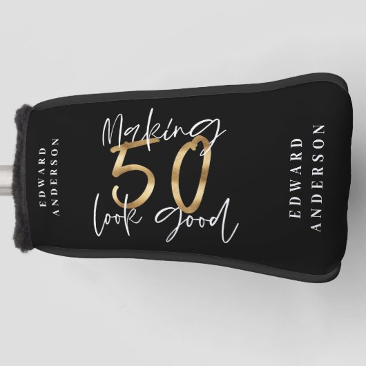 50の外観を良くする金ゴールド誕生祝い ゴルフヘッドカバー (正面)