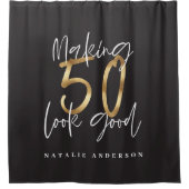 50の外観を良くする金ゴールド誕生祝い シャワーカーテン (正面)