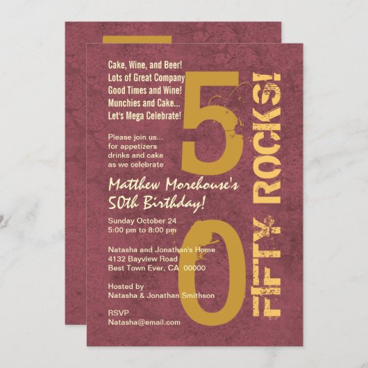 50の岩だ!50歳の誕生日パーティモダンー 招待状 (正面/裏面)