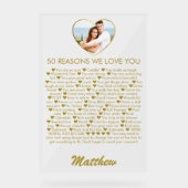 50の理由私たちはあなたを愛する50番目の誕生日写真ハート アクリルサイン (正面)