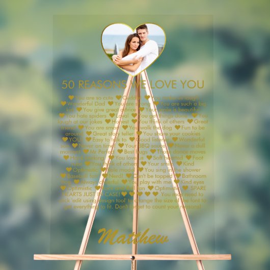 50の理由私たちはあなたを愛する50番目の誕生日写真ハート アクリルサイン (ニュートラル)